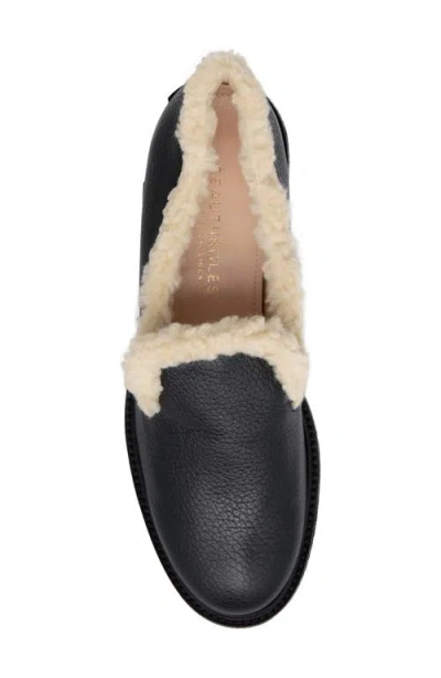 Beautiisoles Rio Faxu Shearling Trim Loafer In Black