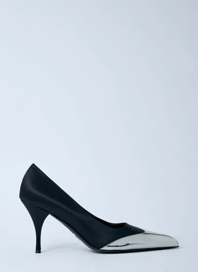 Prada Satin And Metallic Leather Pumps In Black