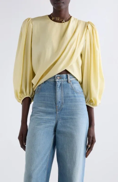 Chloé Draped Top With Keyhole Back And Puffed Sleeves In Powder Yellow