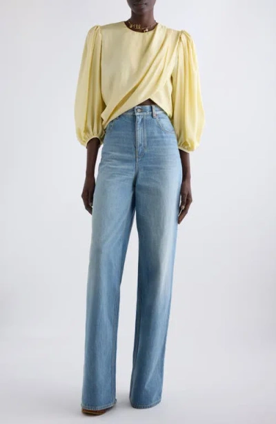 Chloé Draped Top With Keyhole Back And Puffed Sleeves In Powder Yellow