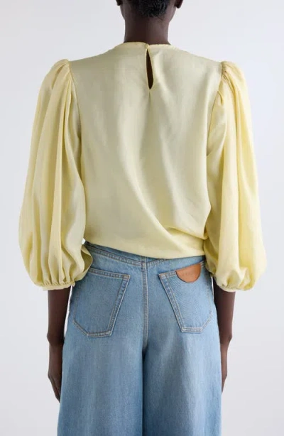 Chloé Draped Top With Keyhole Back And Puffed Sleeves In Powder Yellow