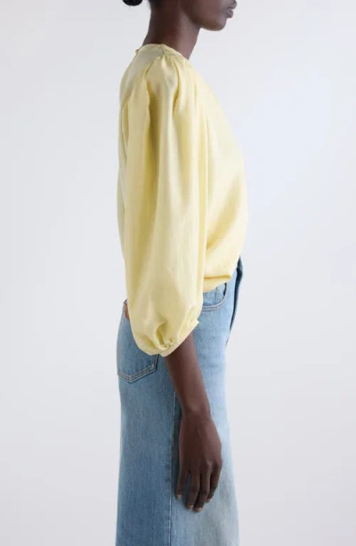 Chloé Draped Top With Keyhole Back And Puffed Sleeves In Powder Yellow