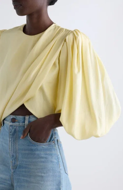 Chloé Draped Top With Keyhole Back And Puffed Sleeves In Powder Yellow