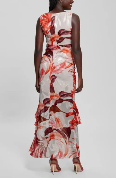 Guess Women's Ava Printed Mesh Ruffled Maxi Dress In Tropic Eclipse Print