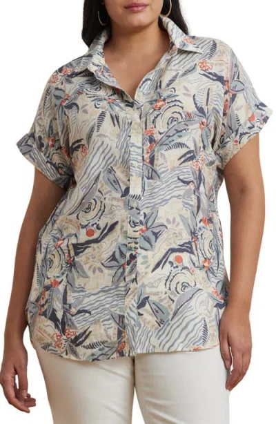 Ralph Lauren Plus Size Relaxed-fit Print Short-sleeve Linen Shirt In Multi