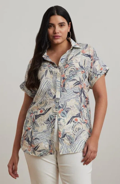 Ralph Lauren Plus Size Relaxed-fit Print Short-sleeve Linen Shirt In Multi