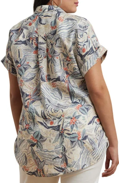 Ralph Lauren Plus Size Relaxed-fit Print Short-sleeve Linen Shirt In Multi