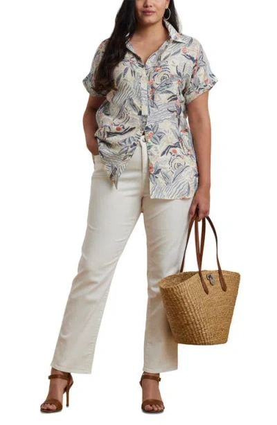 Ralph Lauren Plus Size Relaxed-fit Print Short-sleeve Linen Shirt In Multi