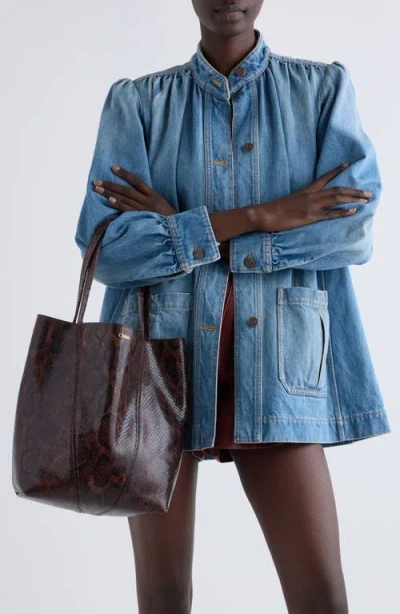 Chloé Spin Small Tote Bag In Python-effect Leather In Sooty Brown