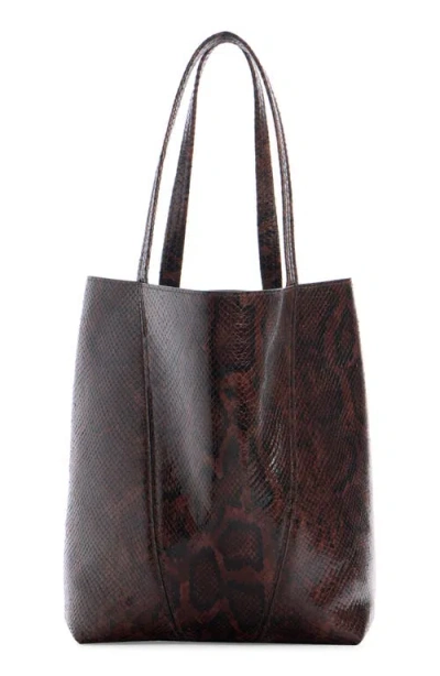 Chloé Spin Small Tote Bag In Python-effect Leather In Sooty Brown