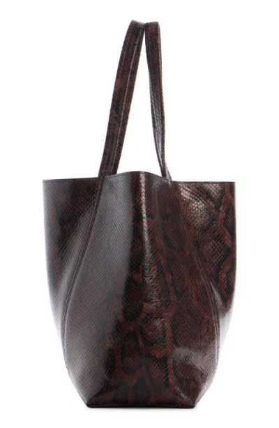 Chloé Spin Small Tote Bag In Python-effect Leather In Sooty Brown