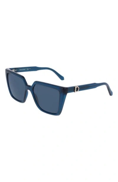 Ferragamo 54mm Modified Rectangular Sunglasses In Transparent Blue