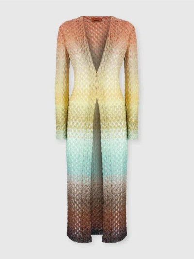 Missoni Longline Textured Knit Cardigan With Gradient Pattern In Multicoloured