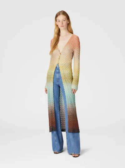 Missoni Longline Textured Knit Cardigan With Gradient Pattern In Multicoloured