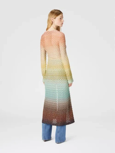Missoni Longline Textured Knit Cardigan With Gradient Pattern In Multicoloured