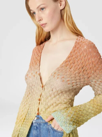 Missoni Longline Textured Knit Cardigan With Gradient Pattern In Multicoloured