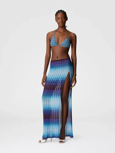Missoni Long Skirt With Elasticated Waist And Side Slit In Blue