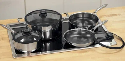 Frieling Black Cube Hybrid Quick Release 7 Piece Cookware Set In Silver