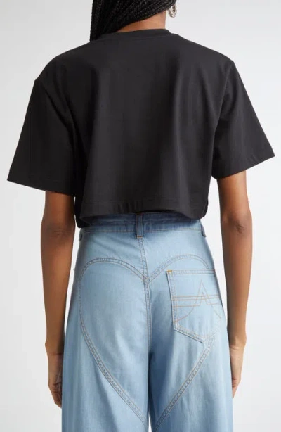 Area Crystal Rosette Cropped T-shirt In Black