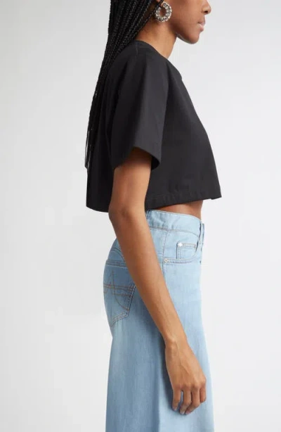 Area Crystal Rosette Cropped T-shirt In Black