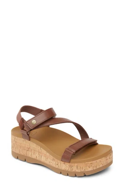 Reef Cushion Tide Higher Ankle Strap Platform Wedge Sandal In Cocoa Cork