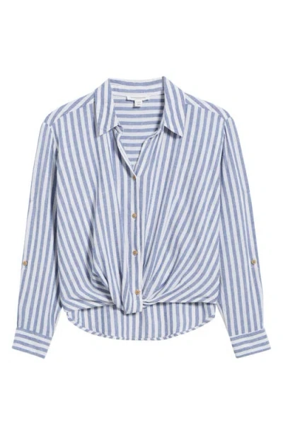 Beachlunchlounge Vivica Stripe Twist Hem Button-up Shirt In Skylight