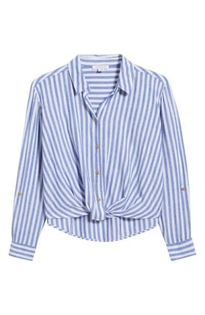 Beachlunchlounge Vivica Stripe Twist Hem Button-up Shirt In Dynamic Blue
