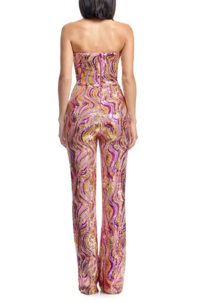 Dress The Population Andy Sequin Strapless Jumpsuit In Bright Fuchsia Multi