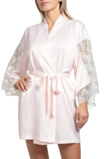 In Bloom By Jonquil Stretch Matte Satin Two Tone Lace Wrap Robe In Cream
