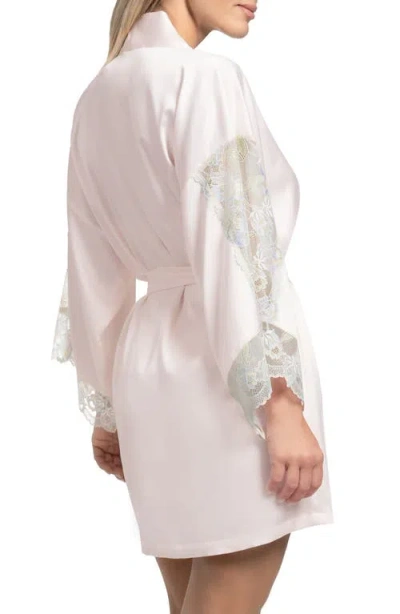In Bloom By Jonquil Stretch Matte Satin Two Tone Lace Wrap Robe In Cream