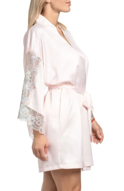 In Bloom By Jonquil Stretch Matte Satin Two Tone Lace Wrap Robe In Cream