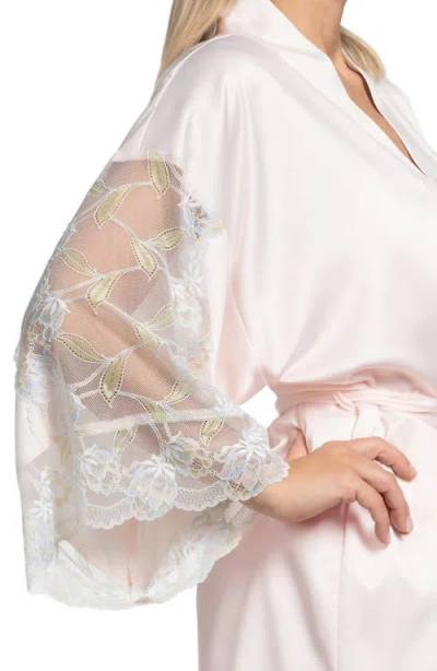 In Bloom By Jonquil Stretch Matte Satin Two Tone Lace Wrap Robe In Cream