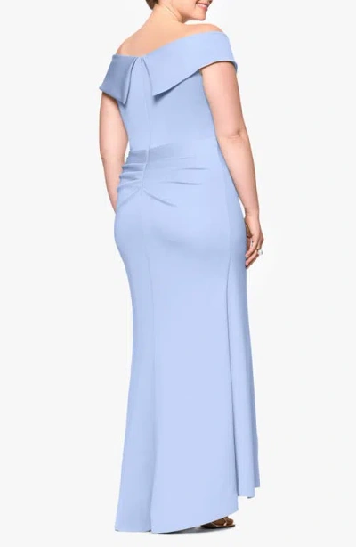 Xscape Evenings Ruffle Off The Shoulder Scuba Gown In Periwinkle