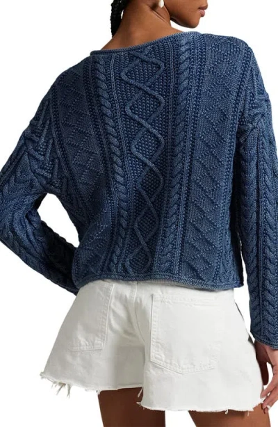 Polo Ralph Lauren Flag Pointelle Cotton-linen Sweater In Blue