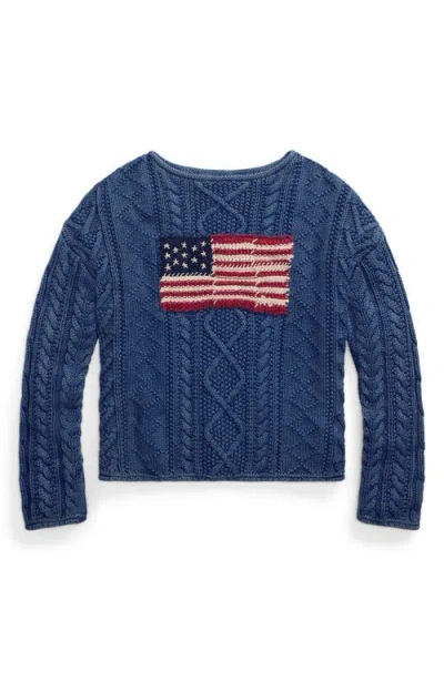 Polo Ralph Lauren Flag Pointelle Cotton-linen Sweater In Blue