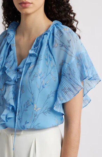 Kobi Halperin Plissé Ruffle Print Top In Horizon Multi