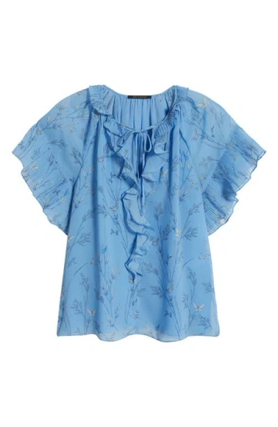 Kobi Halperin Plissé Ruffle Print Top In Horizon Multi