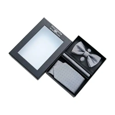 Moustache Dotted Tie Set In Silver