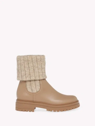 Gianvito Rossi Tenney Leather And Ribbed-knit Chelsea Boots In Brown