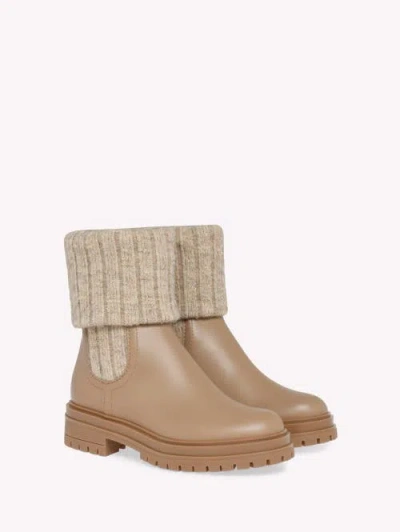 Gianvito Rossi Tenney Leather And Ribbed-knit Chelsea Boots In Brown