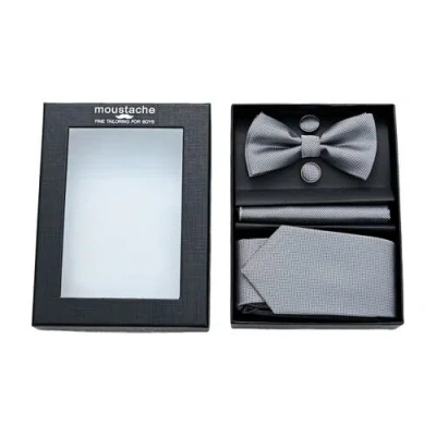 Moustache Textured Bow Tie Set In Silver
