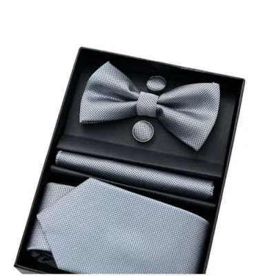 Moustache Textured Bow Tie Set In Silver