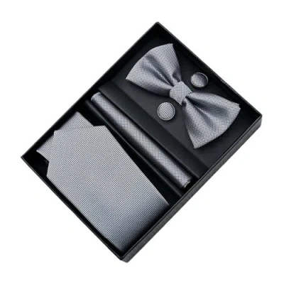 Moustache Textured Bow Tie Set In Silver