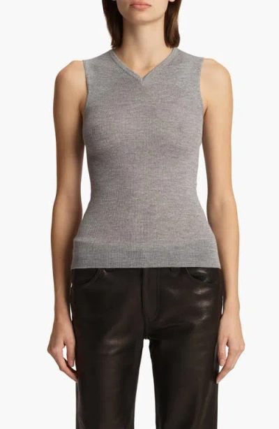 Khaite Renato Rib Merino Wool Blend Sleeveless Sweater In Mercury