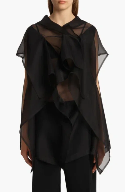 Khaite Santana Draped Silk-organza Top In Black