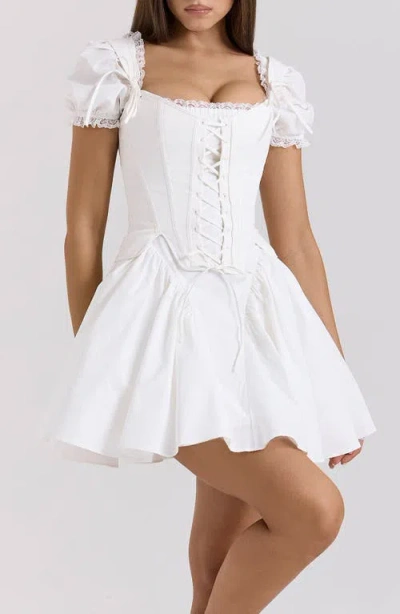 House Of Cb Lili B Puff Sleeve Minidress In Cloud Dancer
