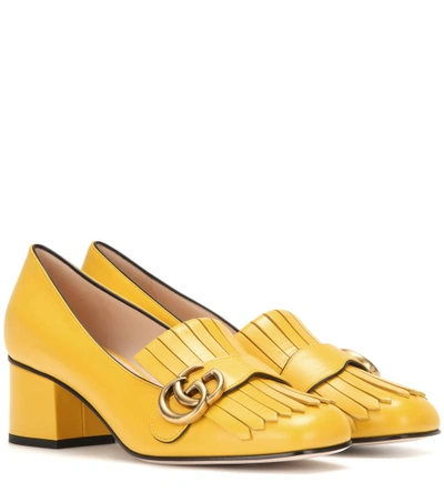 Gucci Metallic Leather Loafer Pumps In Yellow