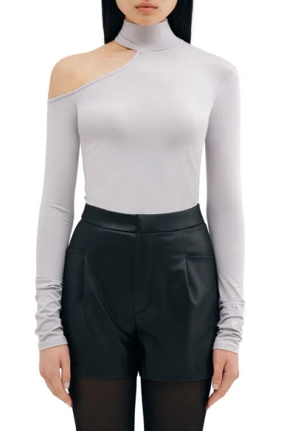 Two Lines By Marcella Elmhurst Cutout Turtleneck Top In Storm Gray