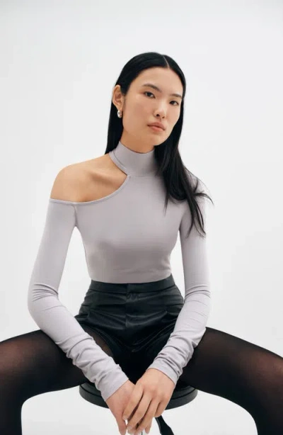 Two Lines By Marcella Elmhurst Cutout Turtleneck Top In Storm Gray