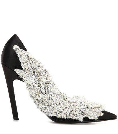 Shop Balenciaga Embellished Satin Pumps In Eoir